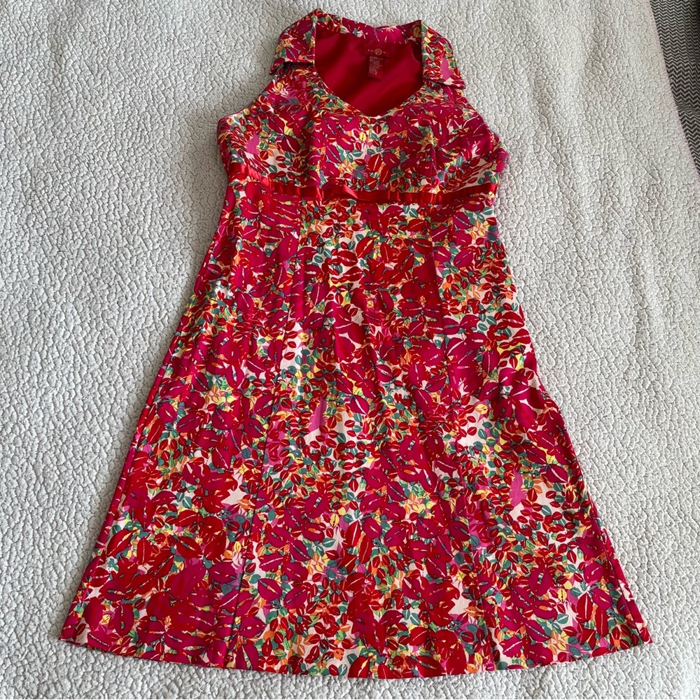 Signature by Sangria Vibrant Floral Midi Dress - Red and Pink | Size 12 - Picture 3 of 9